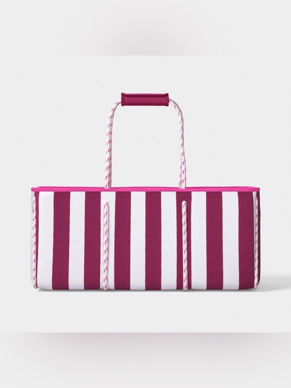 Striped Fuchsia and White Neoprene Tote with Rope Handles